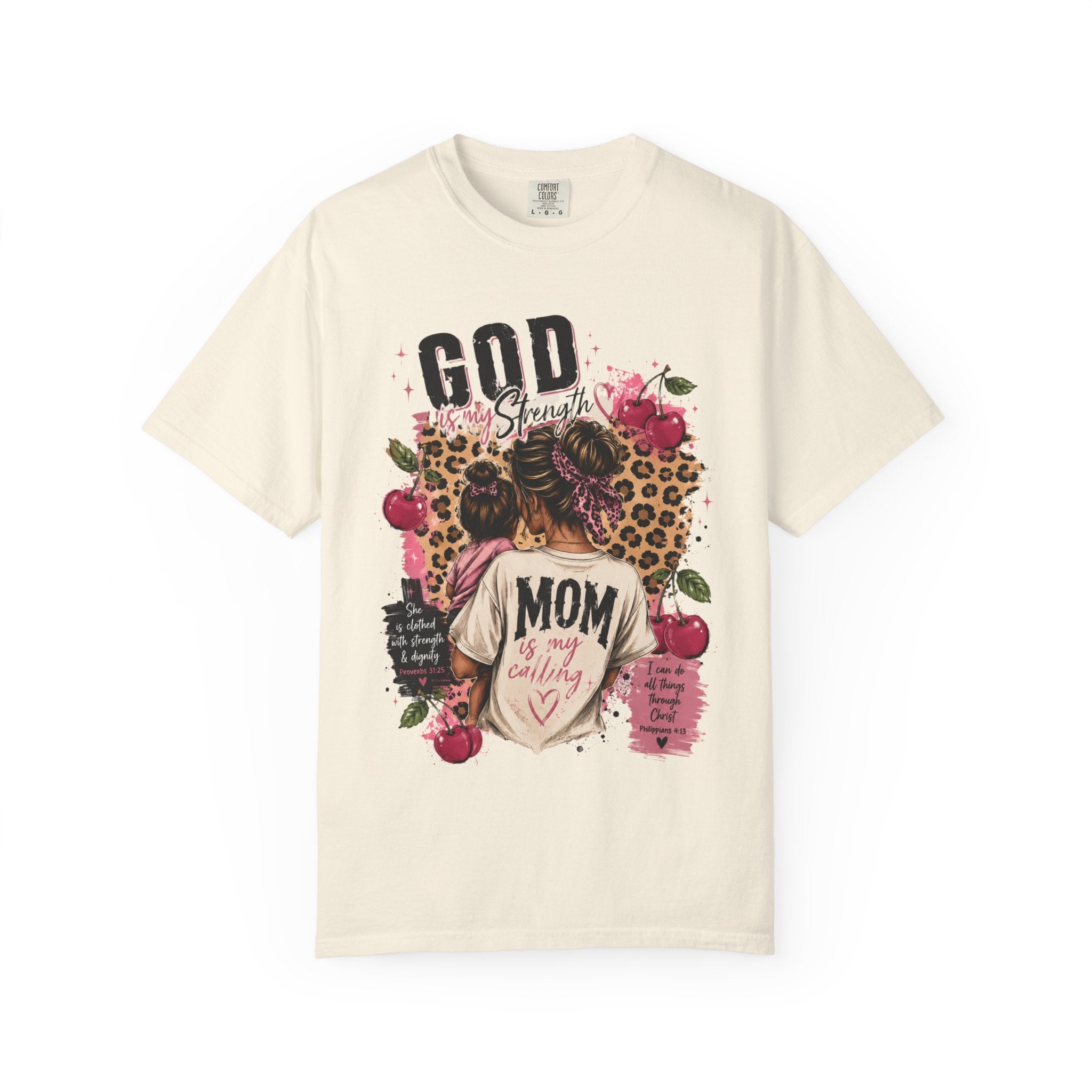 God is My Strength Mom Shirt | Mom Graphic T-shirt, Floral Leopard Back Design
