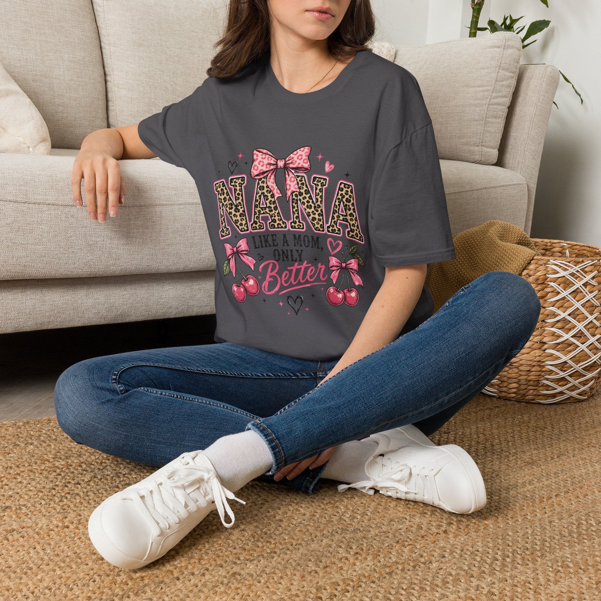 Leopard Print NANA with Pink Bow T-Shirt | Grandma Mom Love