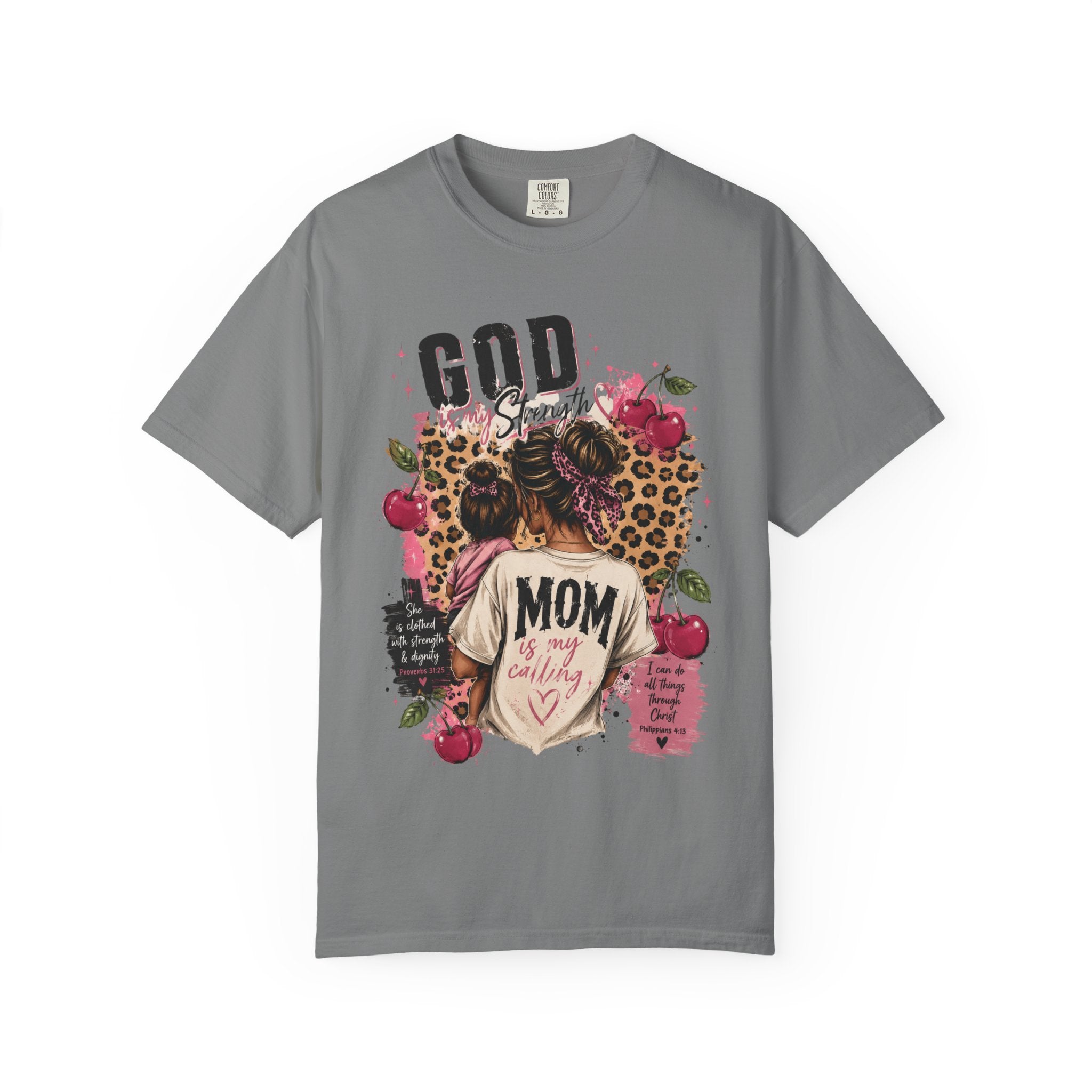 God is My Strength Mom Shirt | Mom Graphic T-shirt, Floral Leopard Back Design
