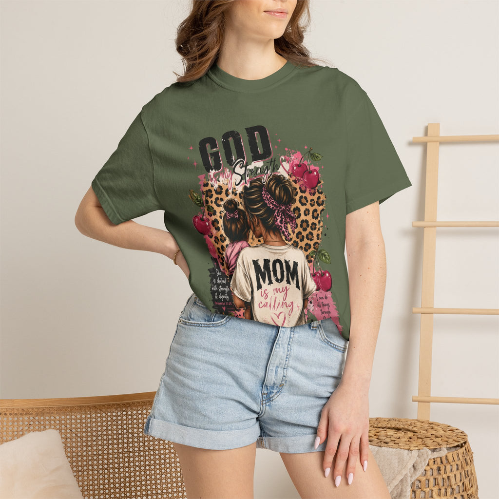God is My Strength Mom Shirt | Mom Graphic T-shirt, Floral Leopard Back Design