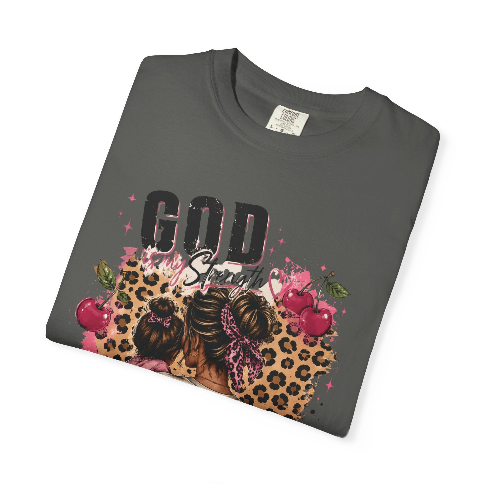 God is My Strength Mom Shirt | Mom Graphic T-shirt, Floral Leopard Back Design