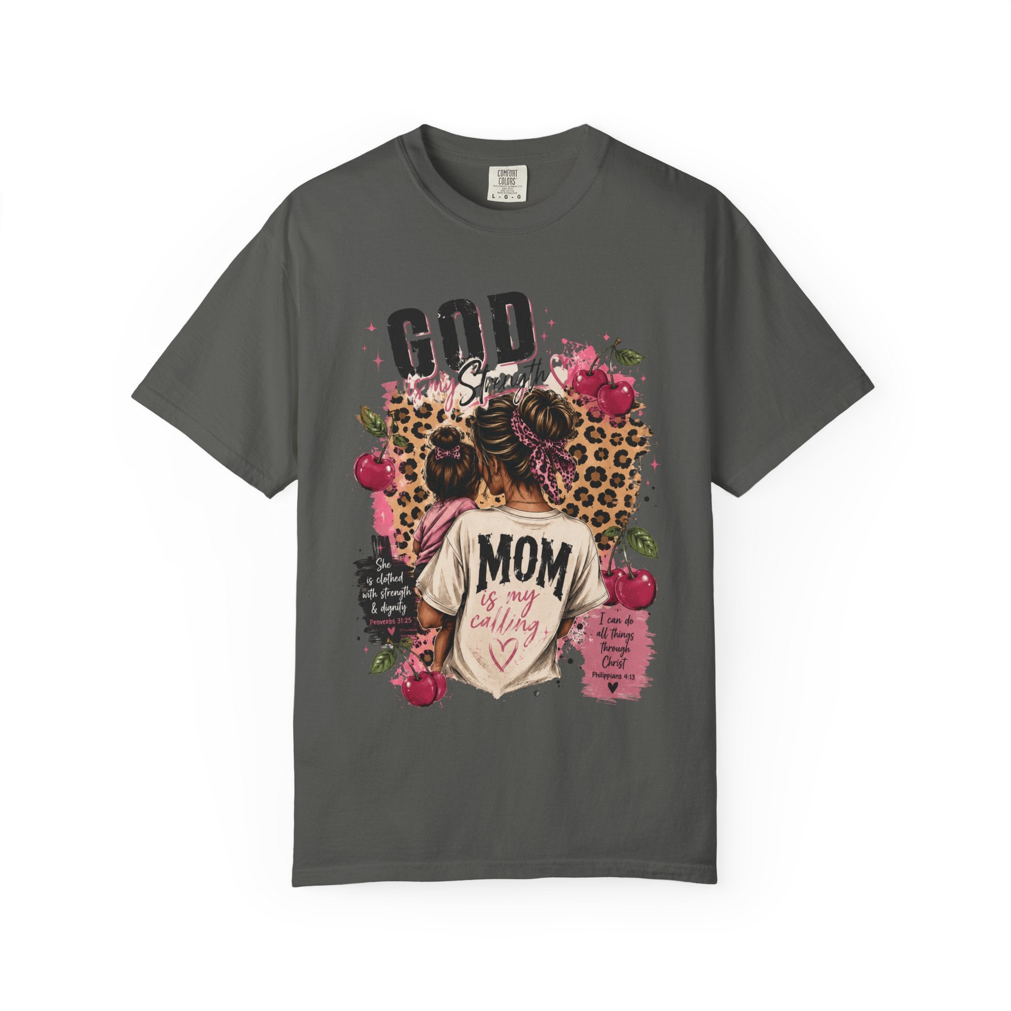 God is My Strength Mom Shirt | Mom Graphic T-shirt, Floral Leopard Back Design