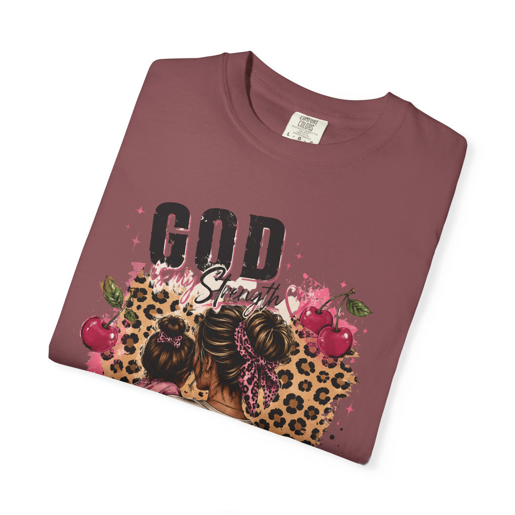 God is My Strength Mom Shirt | Mom Graphic T-shirt, Floral Leopard Back Design