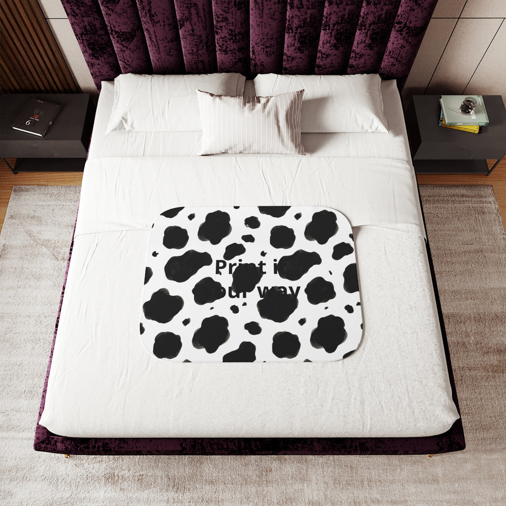 Cow Print Sherpa Blanket | Black White Animal Pattern, Cozy Throw