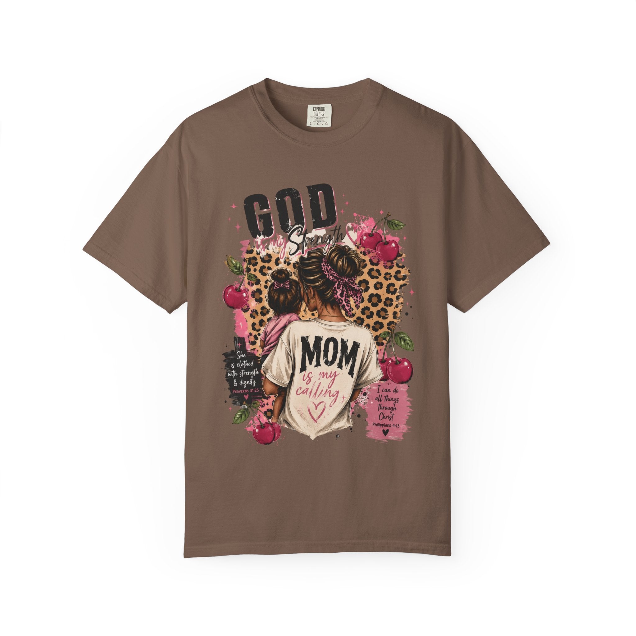God is My Strength Mom Shirt | Mom Graphic T-shirt, Floral Leopard Back Design