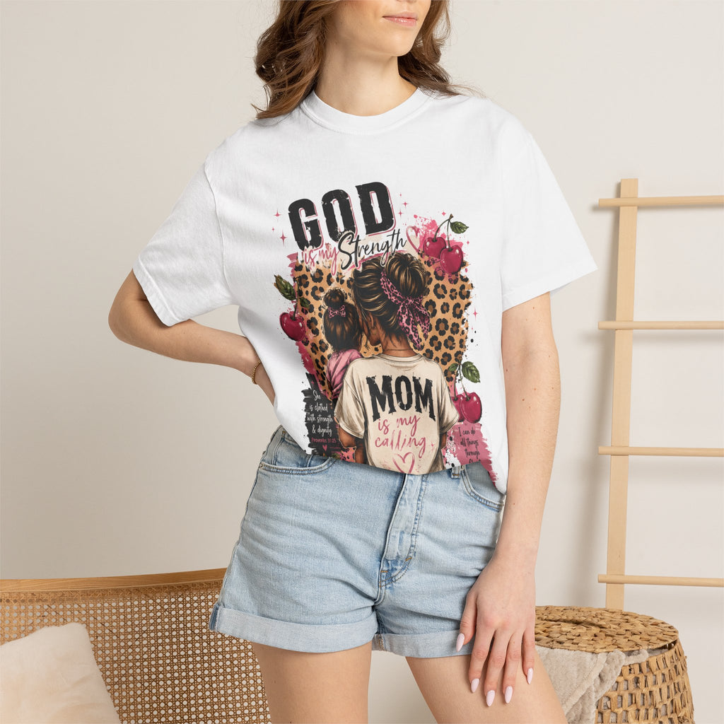 God is My Strength Mom Shirt | Mom Graphic T-shirt, Floral Leopard Back Design
