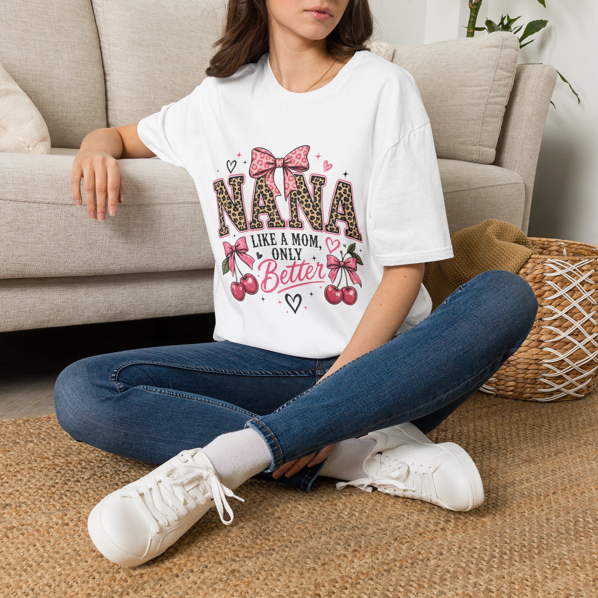 Leopard Print NANA with Pink Bow T-Shirt | Grandma Mom Love