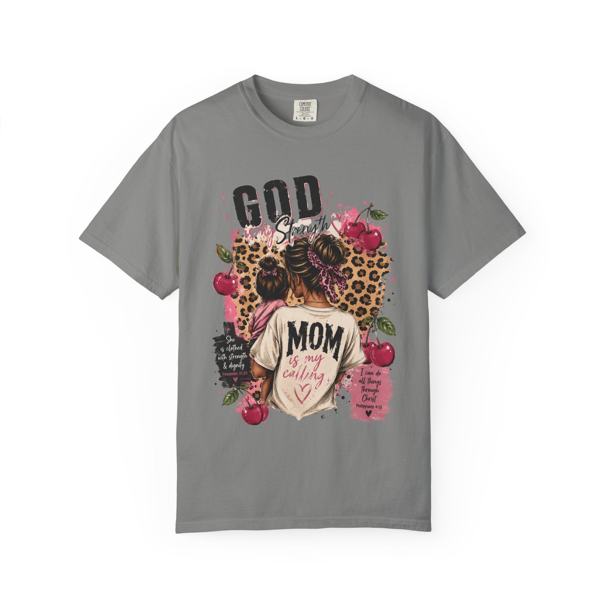 God is My Strength Mom Shirt | Mom Graphic T-shirt, Floral Leopard Back Design
