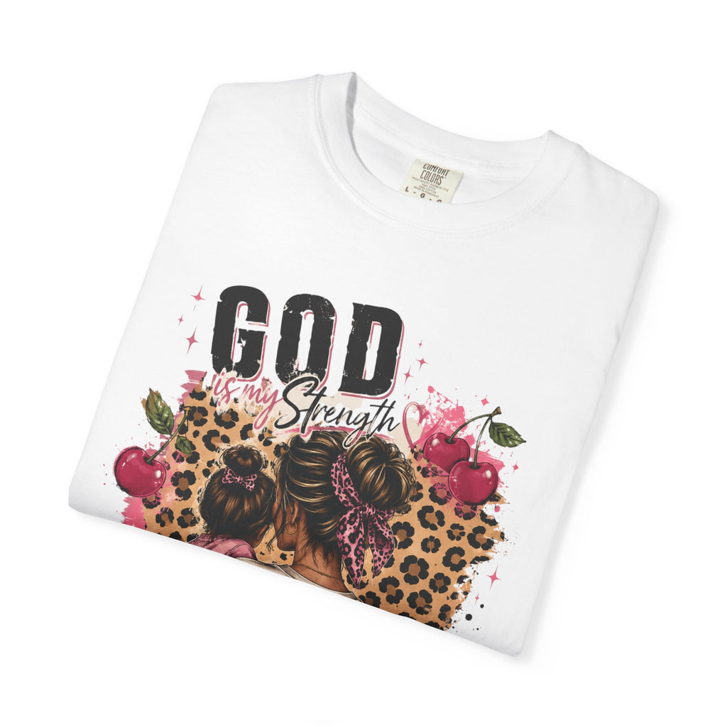 God is My Strength Mom Shirt | Mom Graphic T-shirt, Floral Leopard Back Design