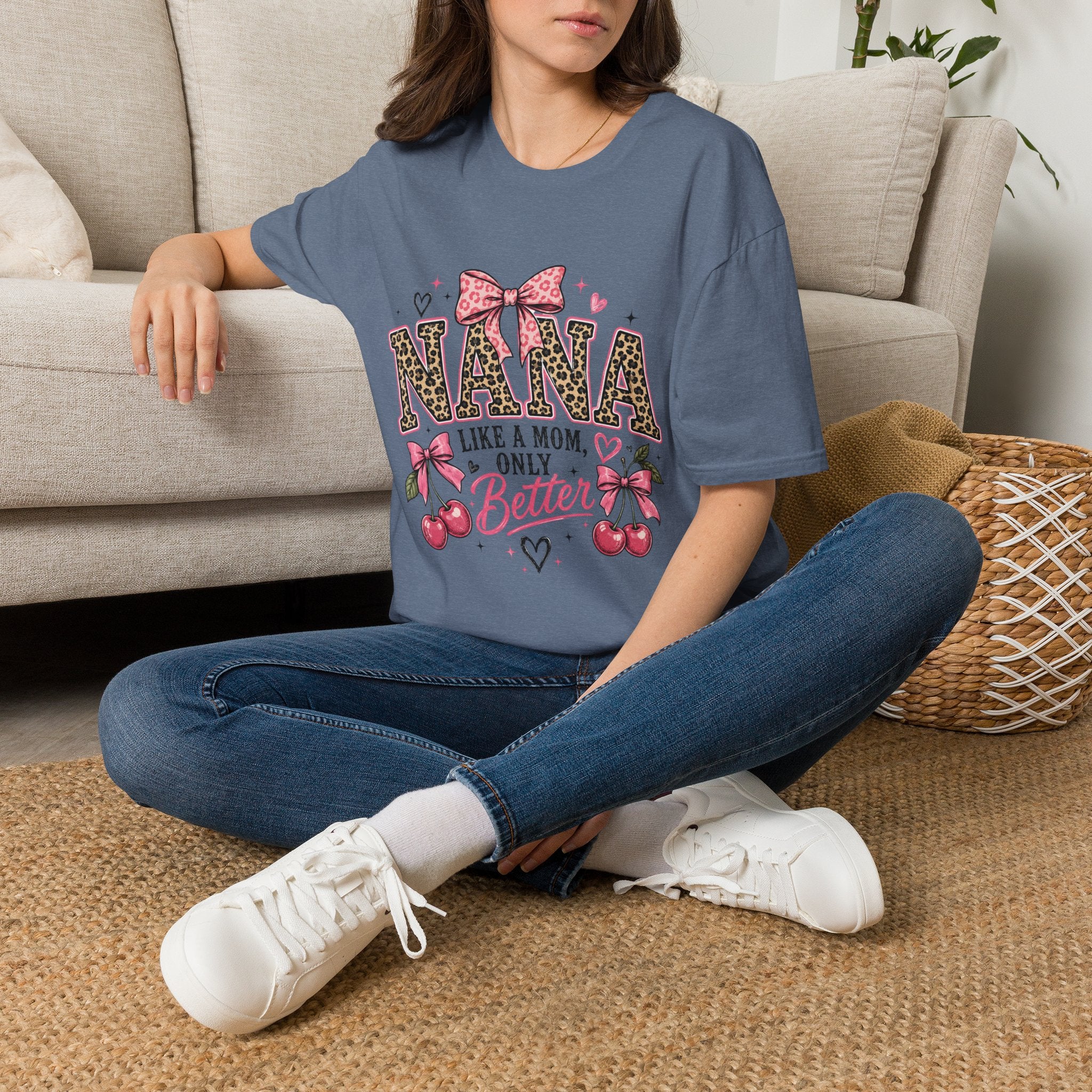 Leopard Print NANA with Pink Bow T-Shirt | Grandma Mom Love