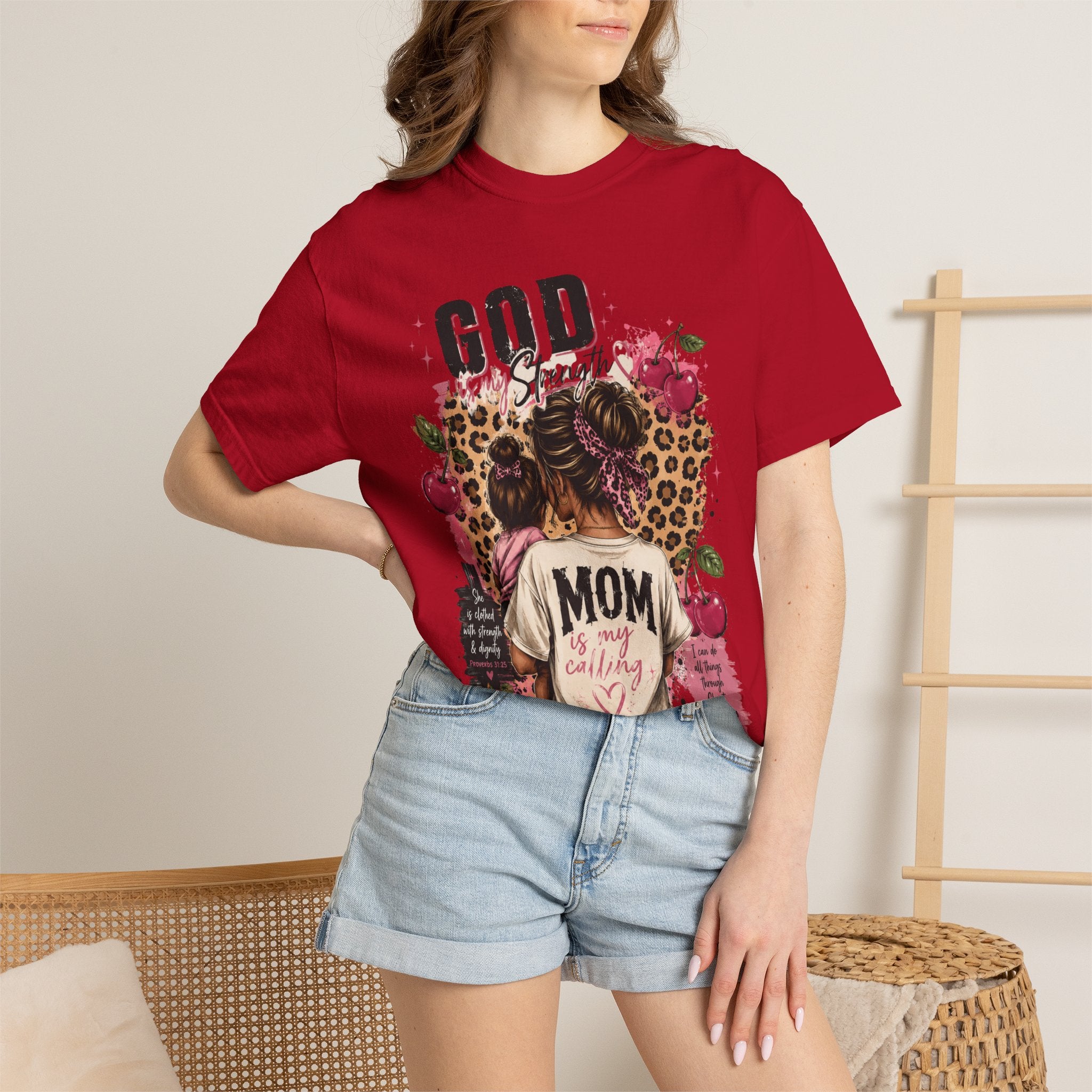 God is My Strength Mom Shirt | Mom Graphic T-shirt, Floral Leopard Back Design