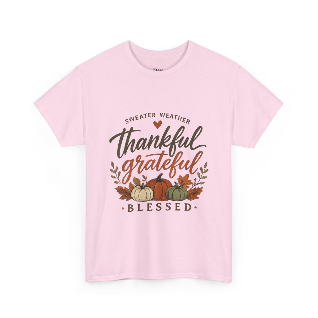 Fall Thankful Grateful Blessed T-Shirt — Pumpkin Autumn Thanksgiving Tee