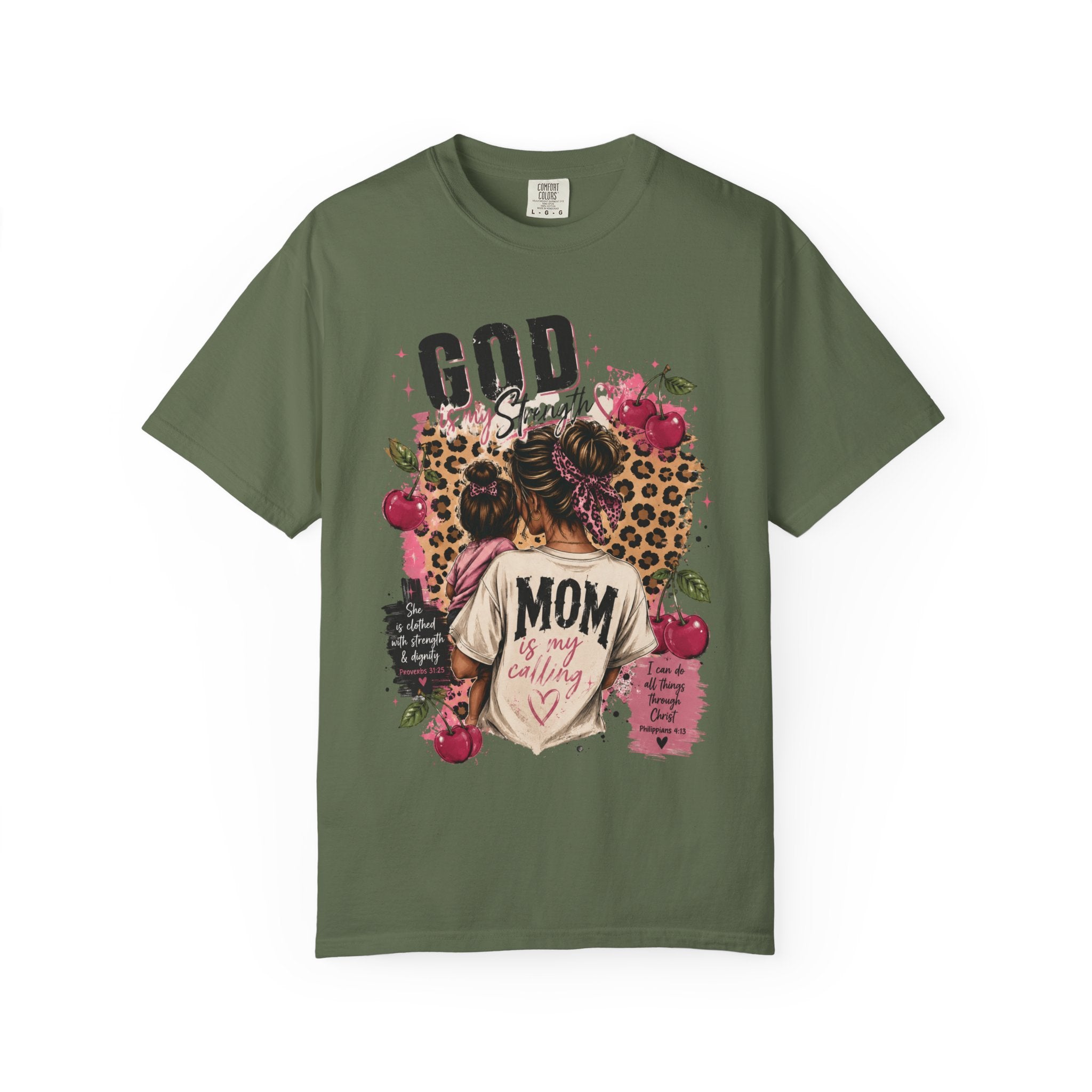God is My Strength Mom Shirt | Mom Graphic T-shirt, Floral Leopard Back Design