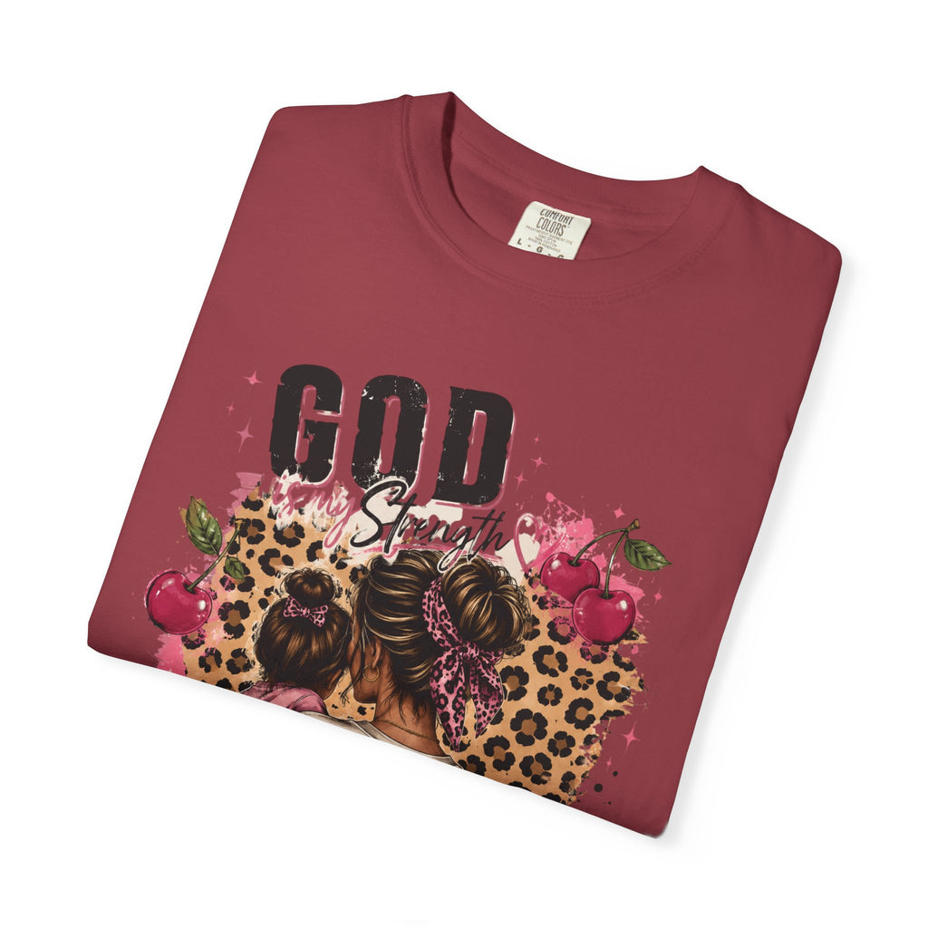 God is My Strength Mom Shirt | Mom Graphic T-shirt, Floral Leopard Back Design