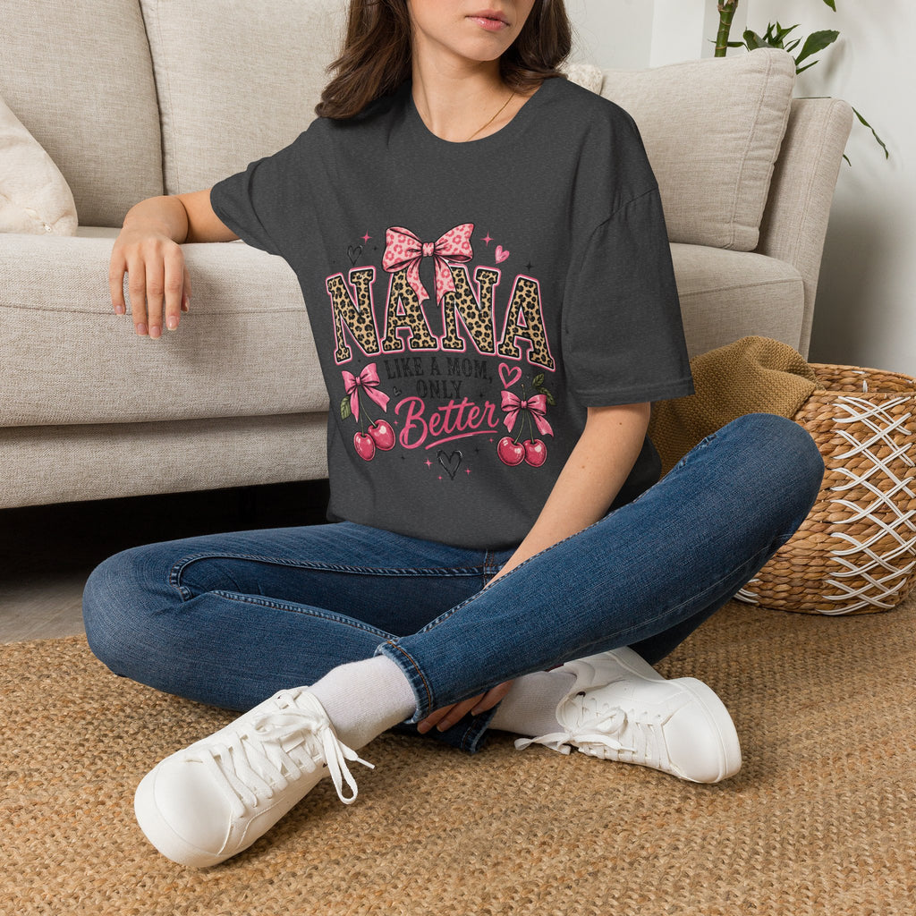 Leopard Print NANA with Pink Bow T-Shirt | Grandma Mom Love