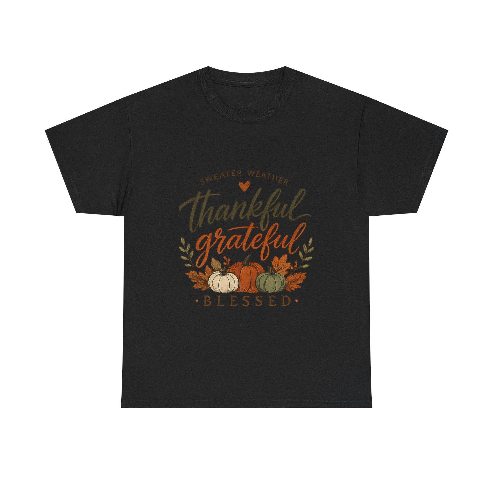 Fall Thankful Grateful Blessed T-Shirt — Pumpkin Autumn Thanksgiving Tee