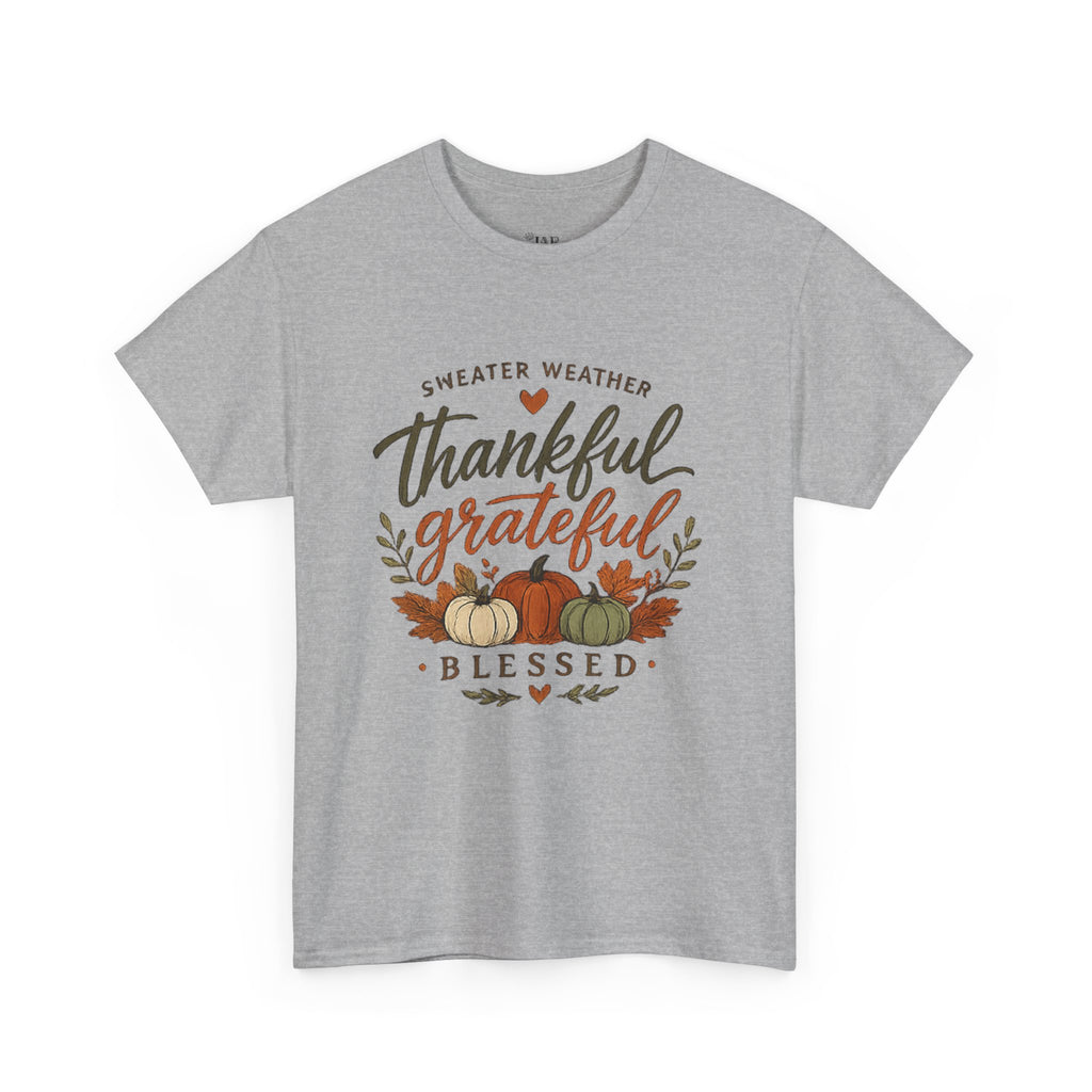 Thankful Grateful Blessed Fall Tee — Pumpkin Autumn Thanksgiving T-Shirt