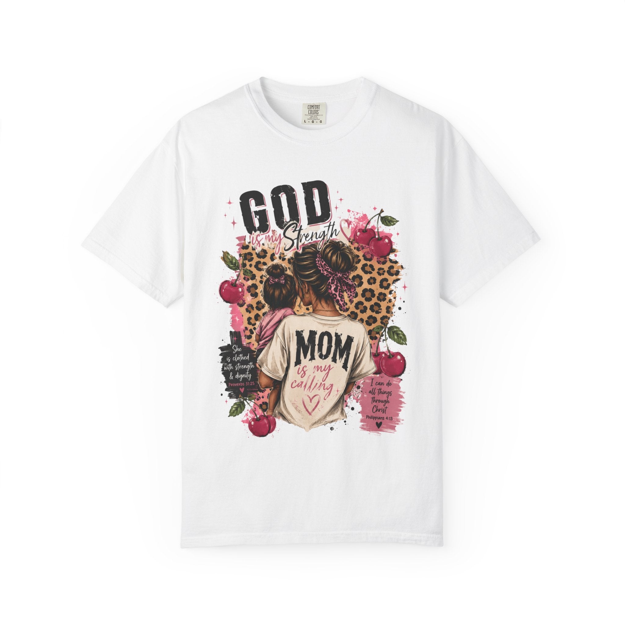 God is My Strength Mom Shirt | Mom Graphic T-shirt, Floral Leopard Back Design