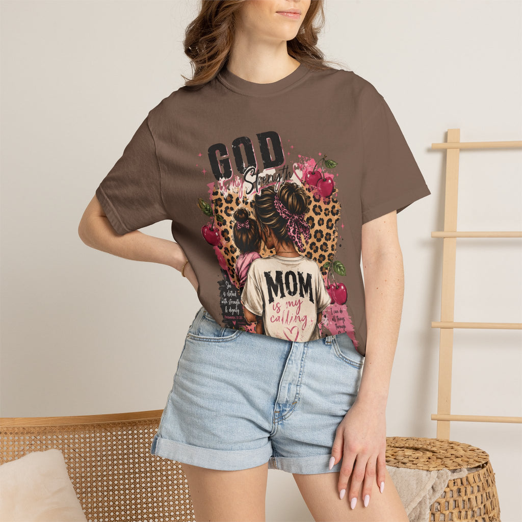 God is My Strength Mom Shirt | Mom Graphic T-shirt, Floral Leopard Back Design