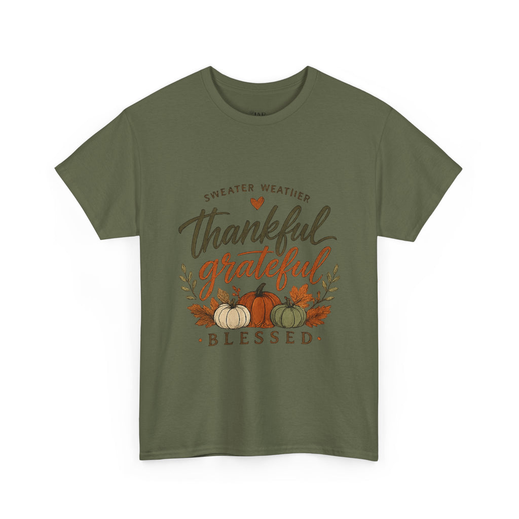 Fall Thankful Grateful Blessed T-Shirt — Pumpkin Autumn Thanksgiving Tee
