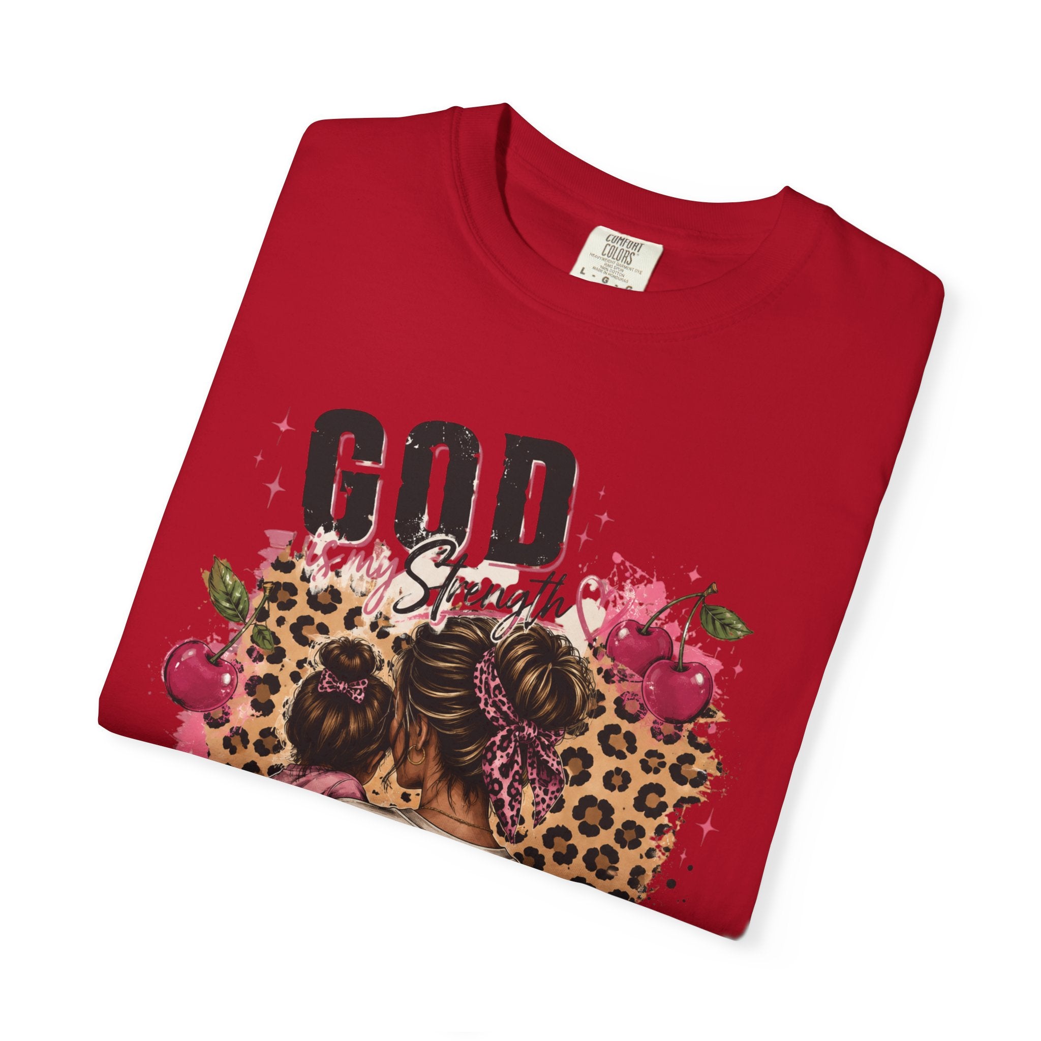 God is My Strength Mom Shirt | Mom Graphic T-shirt, Floral Leopard Back Design