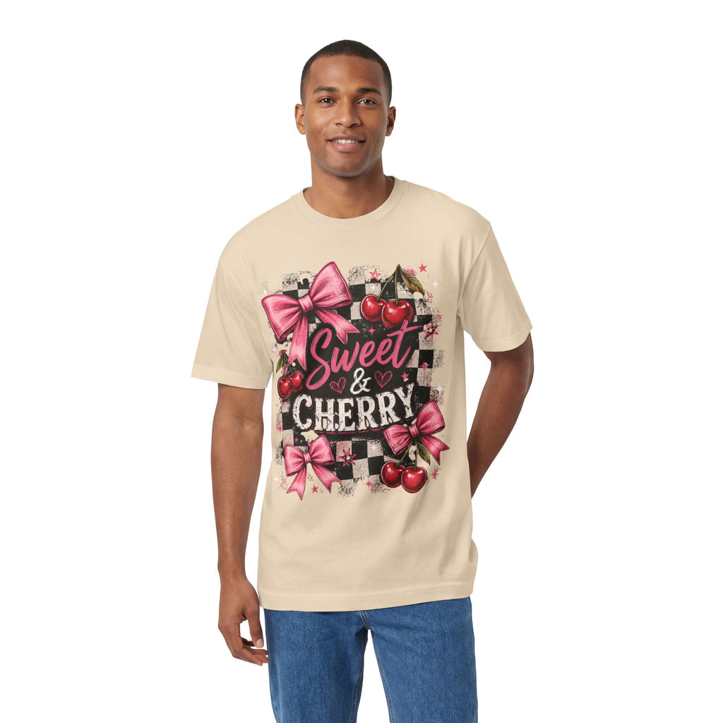 Sweet & Cherry Tee | Cherry Graphic T-Shirt, Pink Bows, Checkerboard