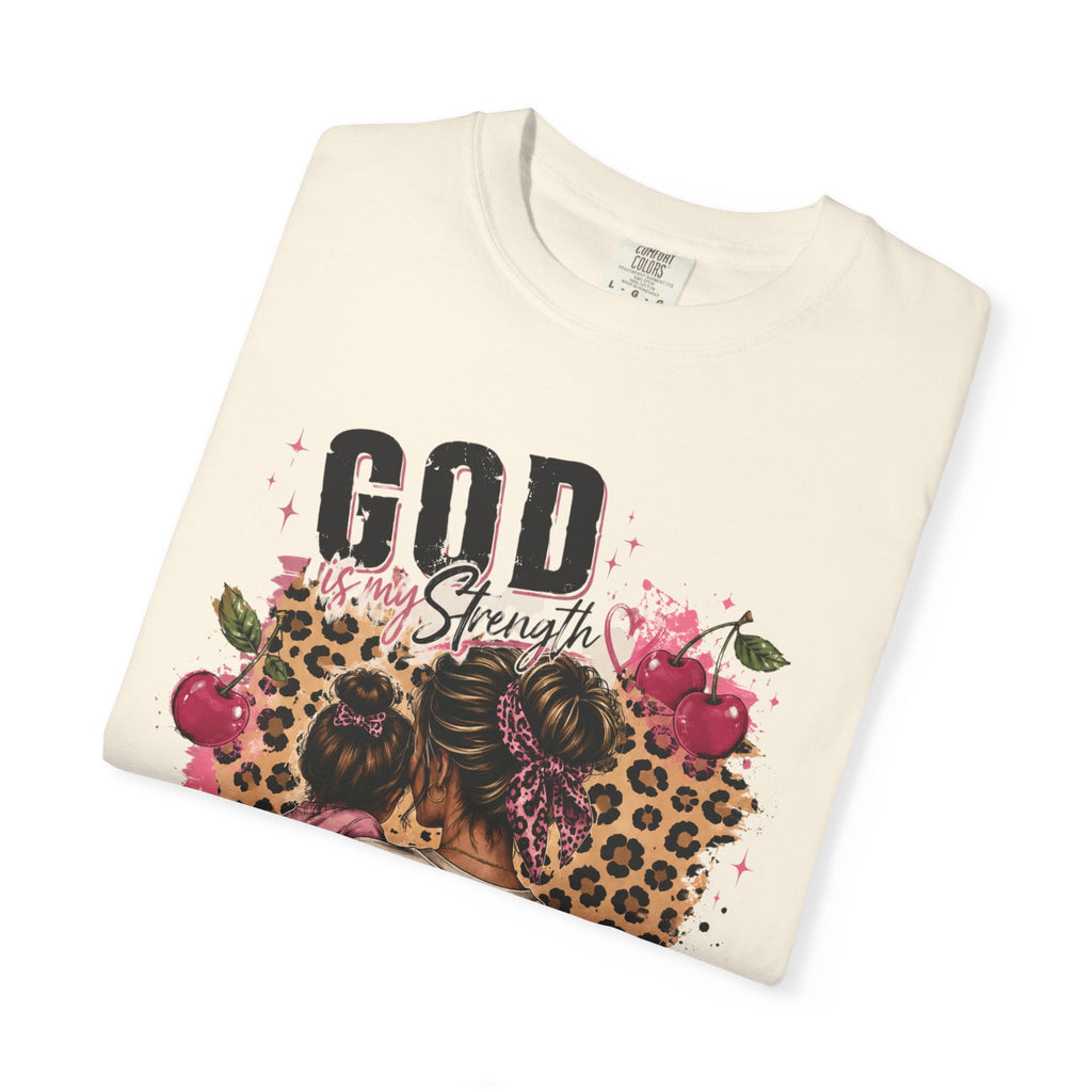 God is My Strength Mom Shirt | Mom Graphic T-shirt, Floral Leopard Back Design