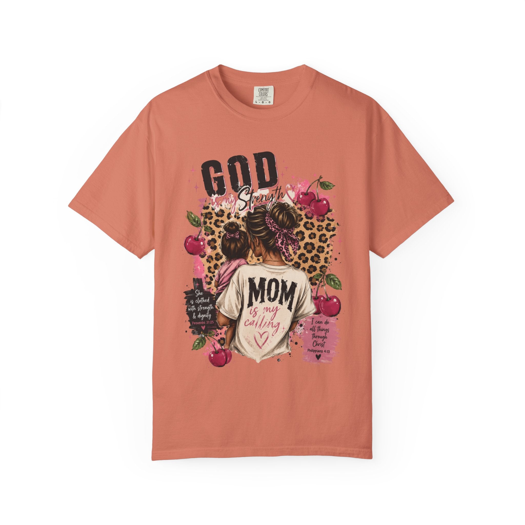 God is My Strength Mom Shirt | Mom Graphic T-shirt, Floral Leopard Back Design