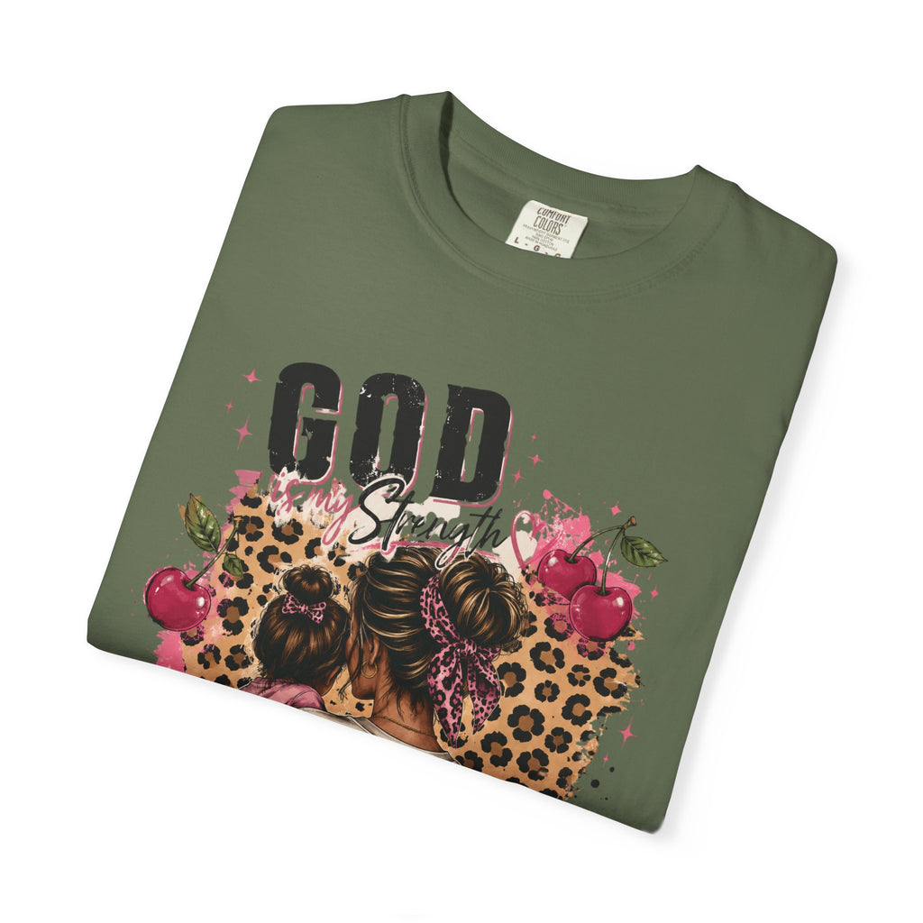 God is My Strength Mom Shirt | Mom Graphic T-shirt, Floral Leopard Back Design