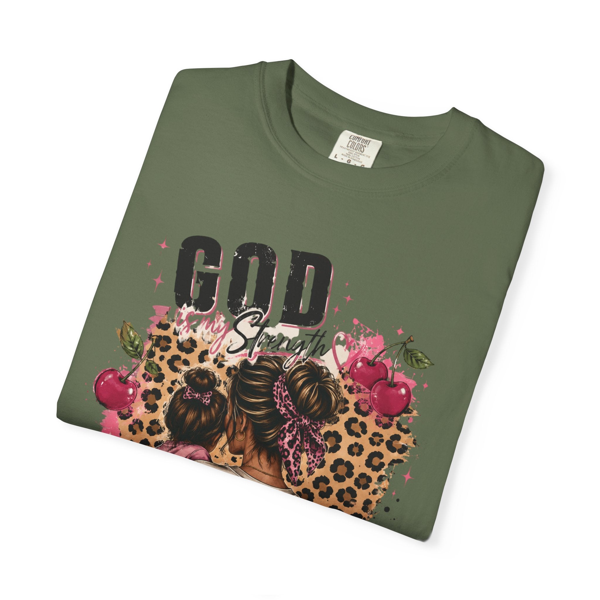 God is My Strength Mom Shirt | Mom Graphic T-shirt, Floral Leopard Back Design