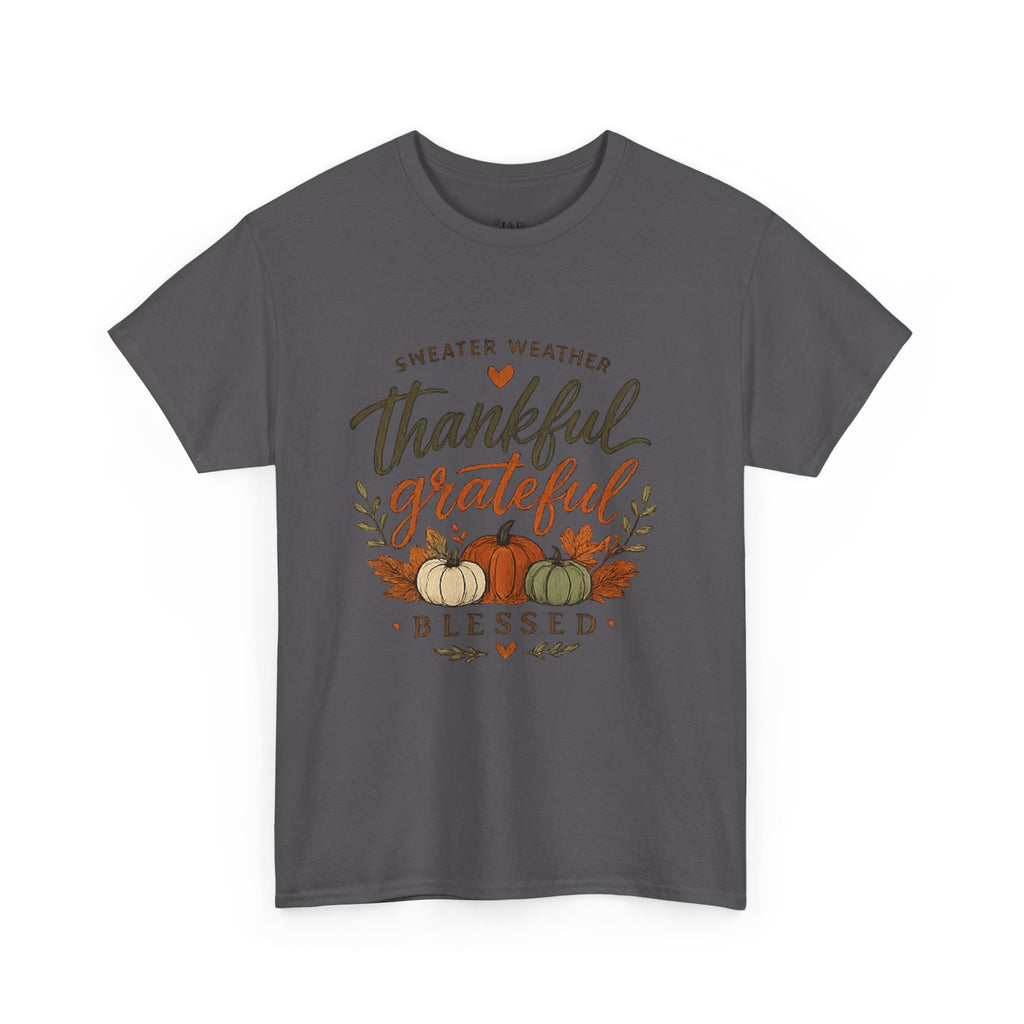 Thankful Grateful Blessed Fall Tee — Pumpkin Autumn Thanksgiving T-Shirt