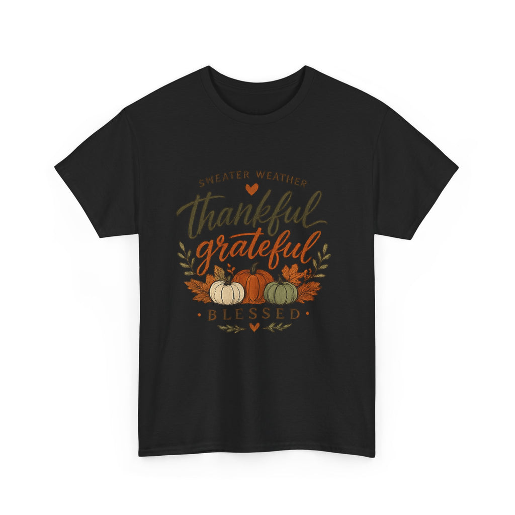 Thankful Grateful Blessed Fall Tee — Pumpkin Autumn Thanksgiving T-Shirt