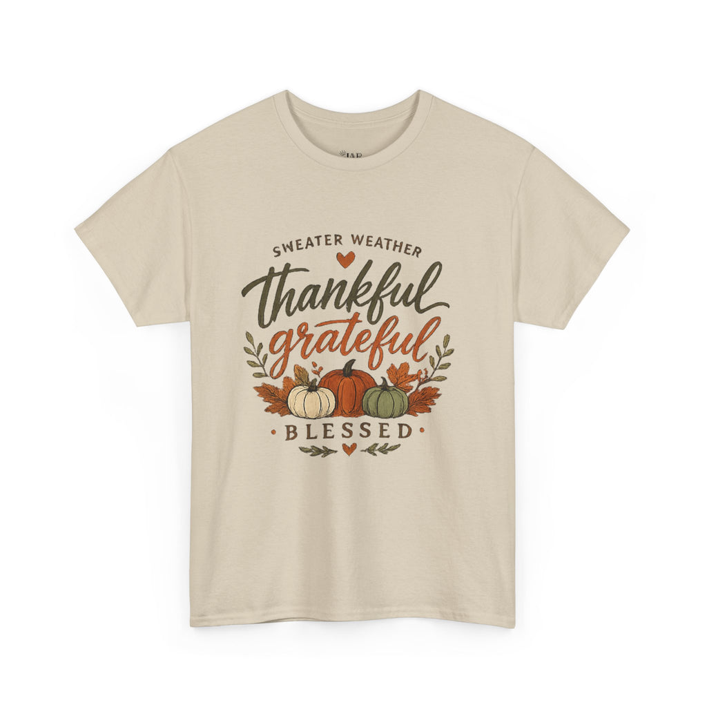 Thankful Grateful Blessed Fall Tee — Pumpkin Autumn Thanksgiving T-Shirt