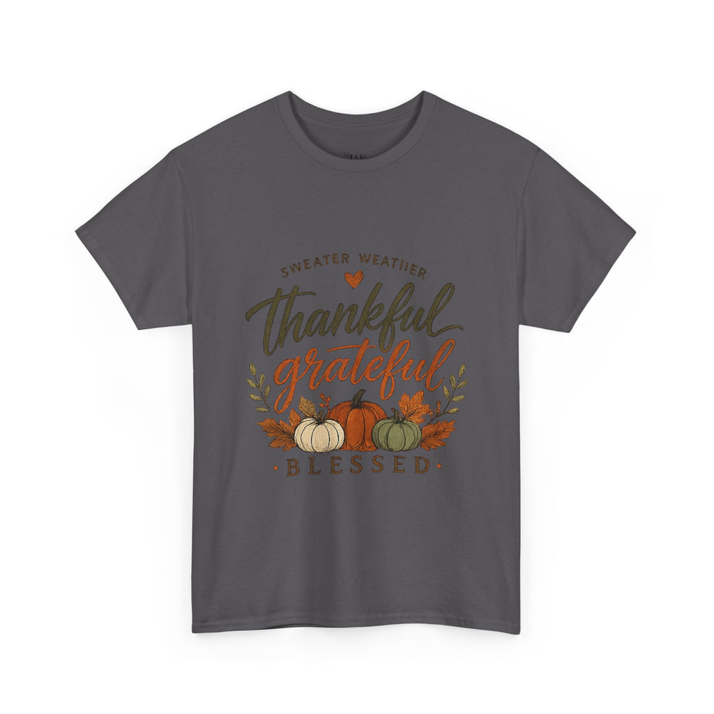 Fall Thankful Grateful Blessed T-Shirt — Pumpkin Autumn Thanksgiving Tee