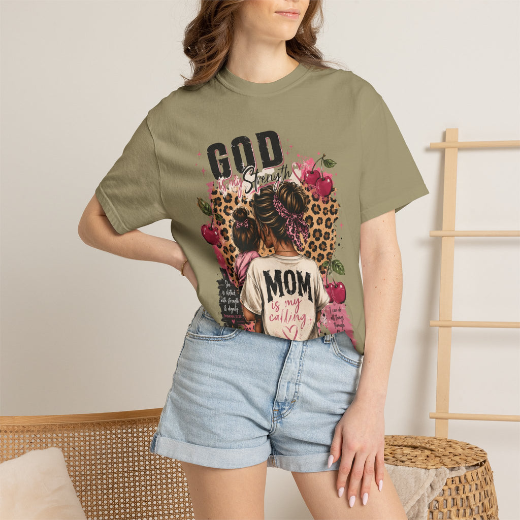 God is My Strength Mom Shirt | Mom Graphic T-shirt, Floral Leopard Back Design