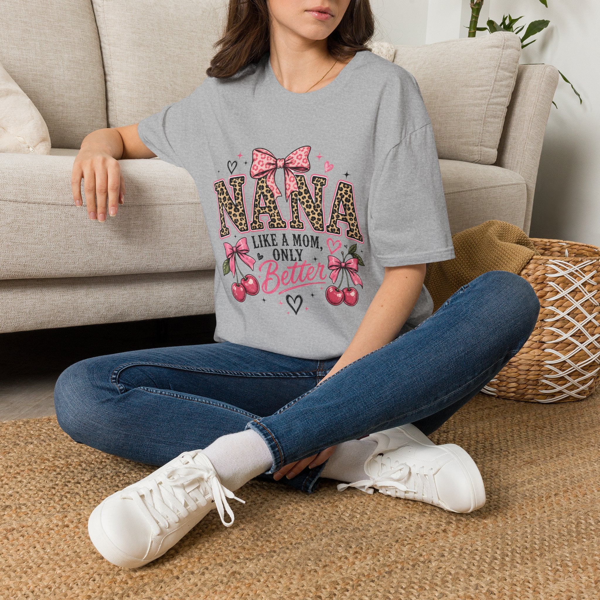 Leopard Print NANA with Pink Bow T-Shirt | Grandma Mom Love