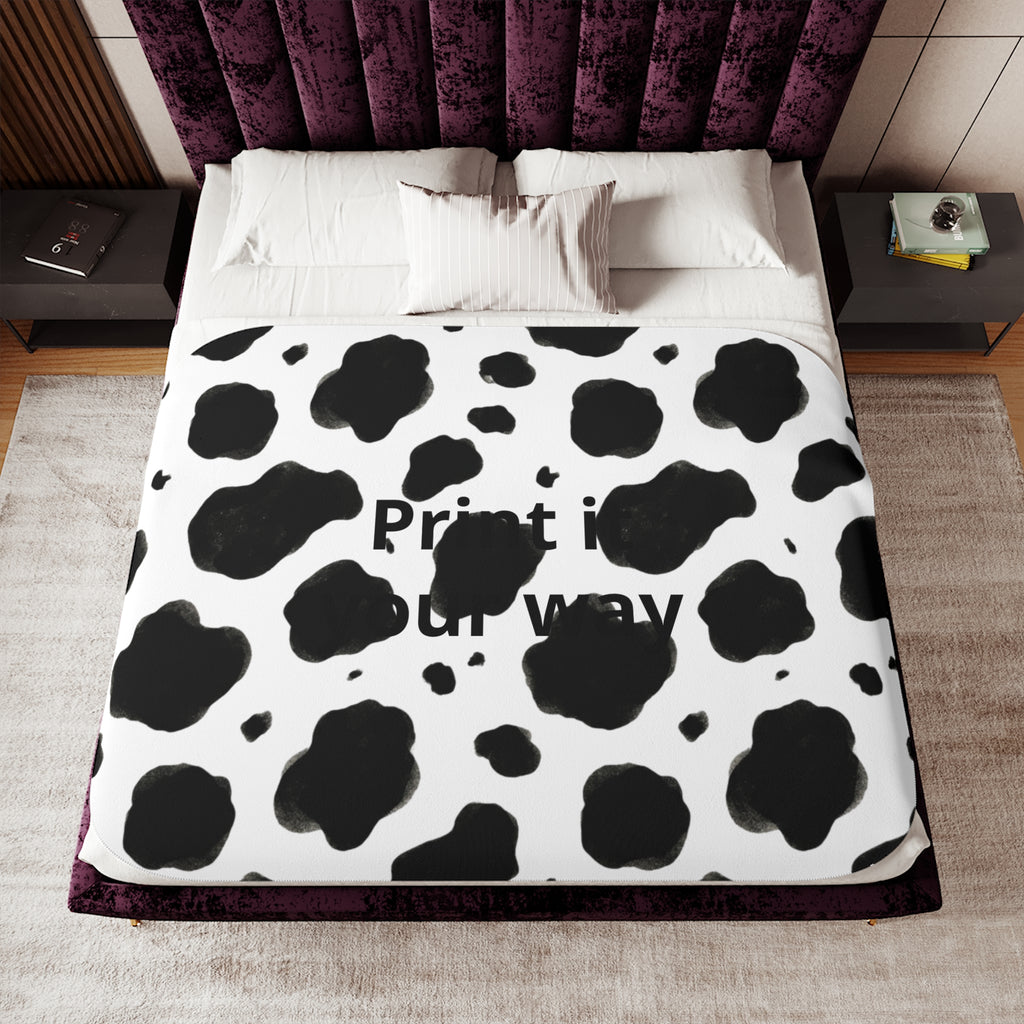 Cow Print Sherpa Blanket | Black White Animal Pattern, Cozy Throw