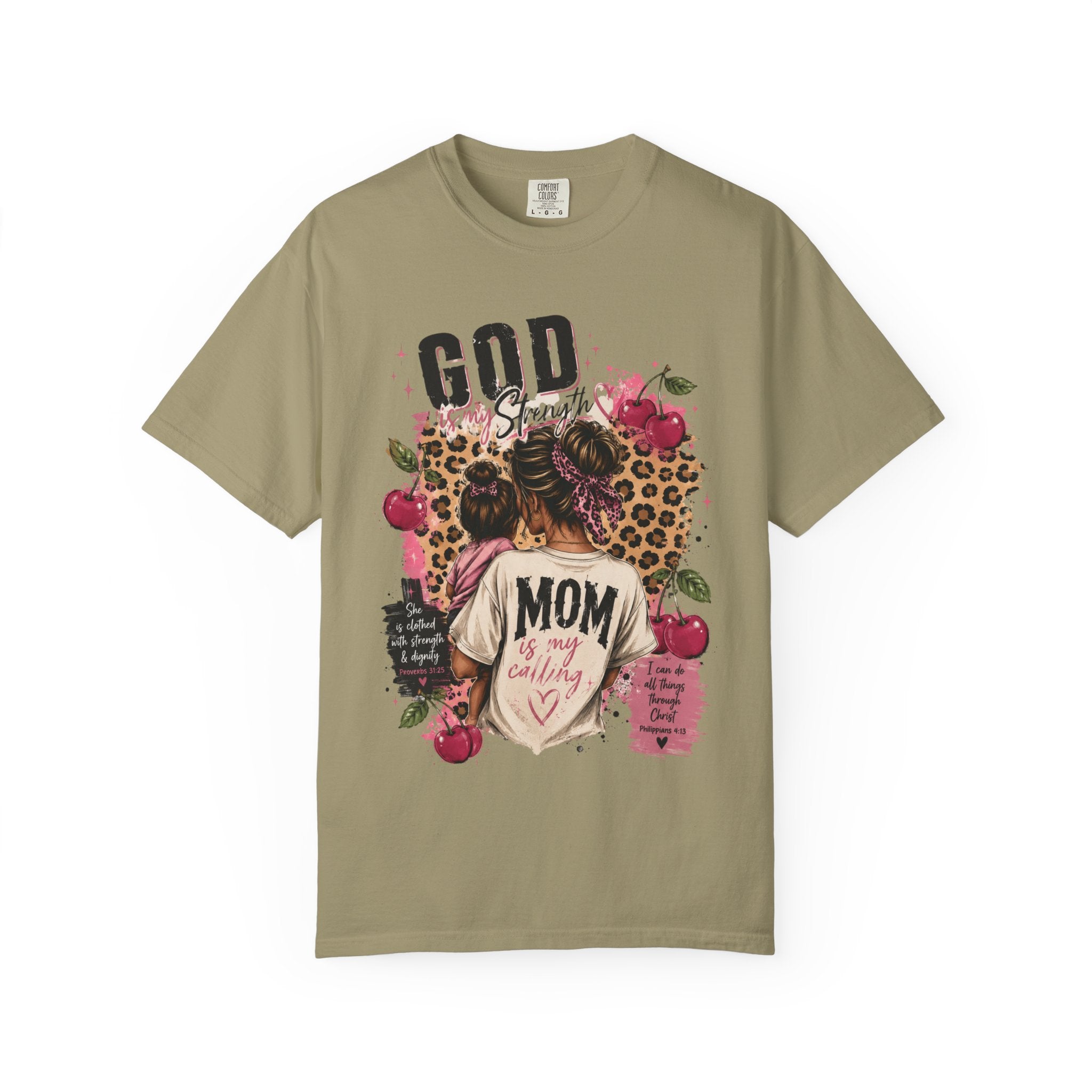 God is My Strength Mom Shirt | Mom Graphic T-shirt, Floral Leopard Back Design
