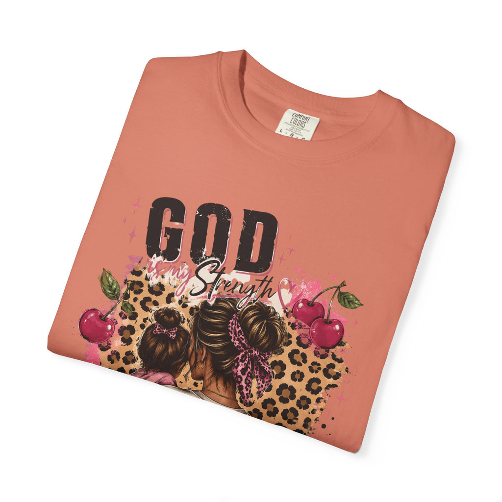 God is My Strength Mom Shirt | Mom Graphic T-shirt, Floral Leopard Back Design