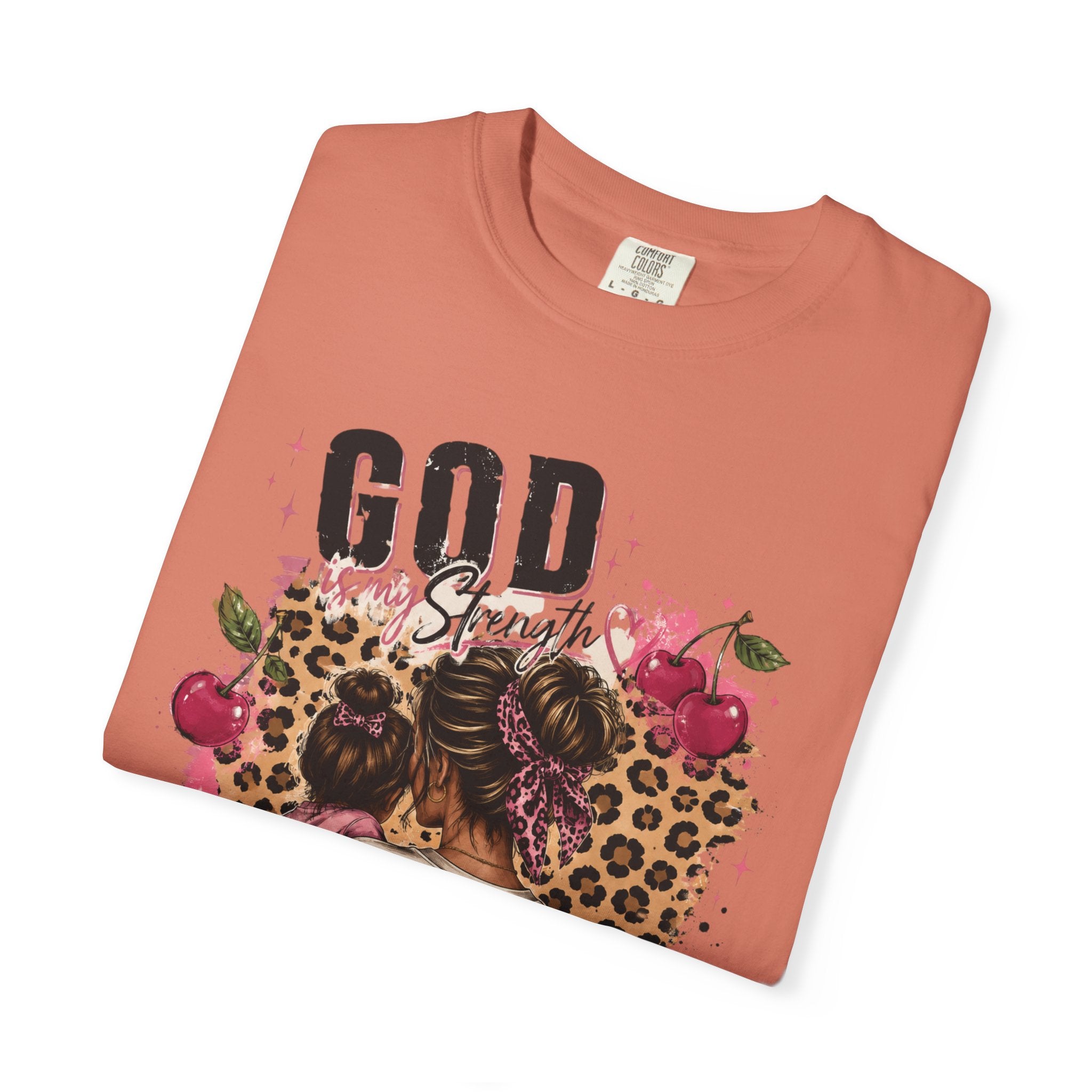 God is My Strength Mom Shirt | Mom Graphic T-shirt, Floral Leopard Back Design