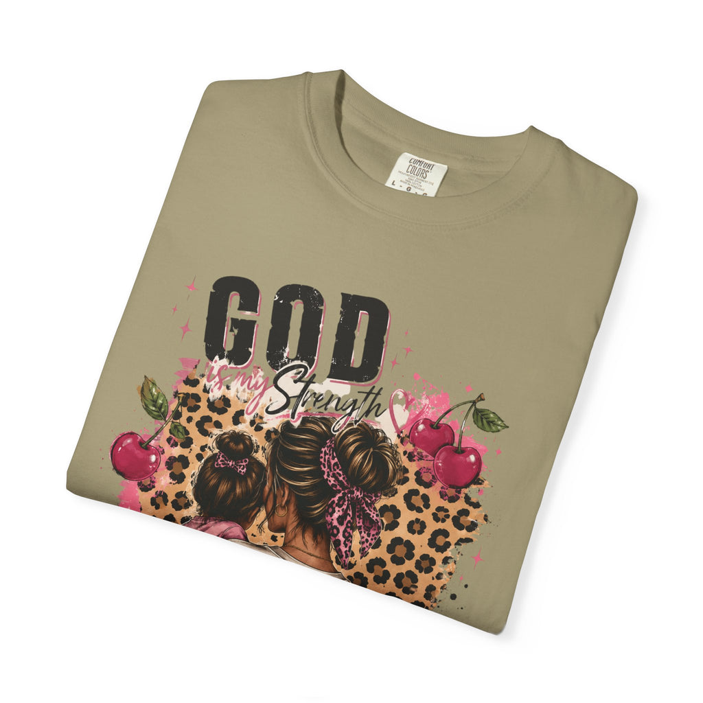 God is My Strength Mom Shirt | Mom Graphic T-shirt, Floral Leopard Back Design