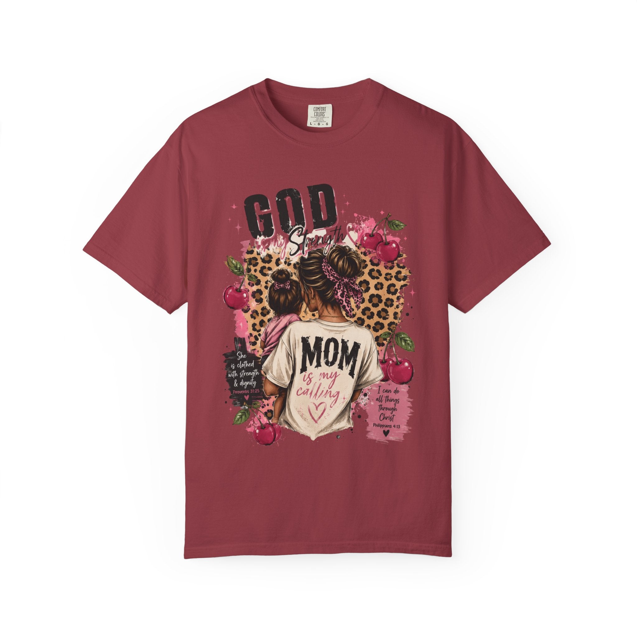 God is My Strength Mom Shirt | Mom Graphic T-shirt, Floral Leopard Back Design