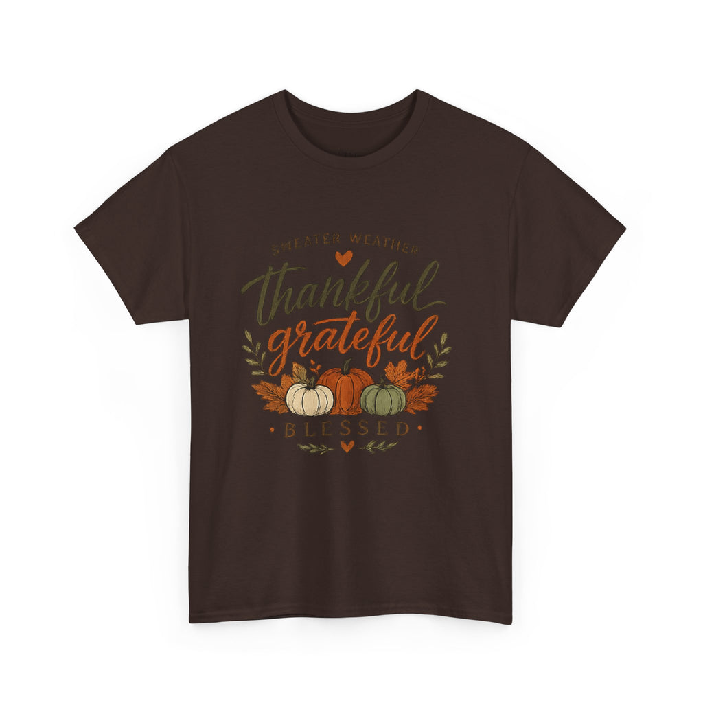 Thankful Grateful Blessed Fall Tee — Pumpkin Autumn Thanksgiving T-Shirt