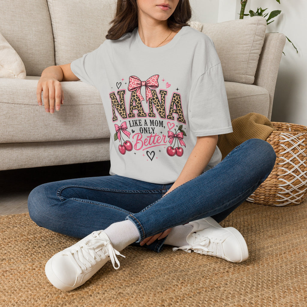 Leopard Print NANA with Pink Bow T-Shirt | Grandma Mom Love