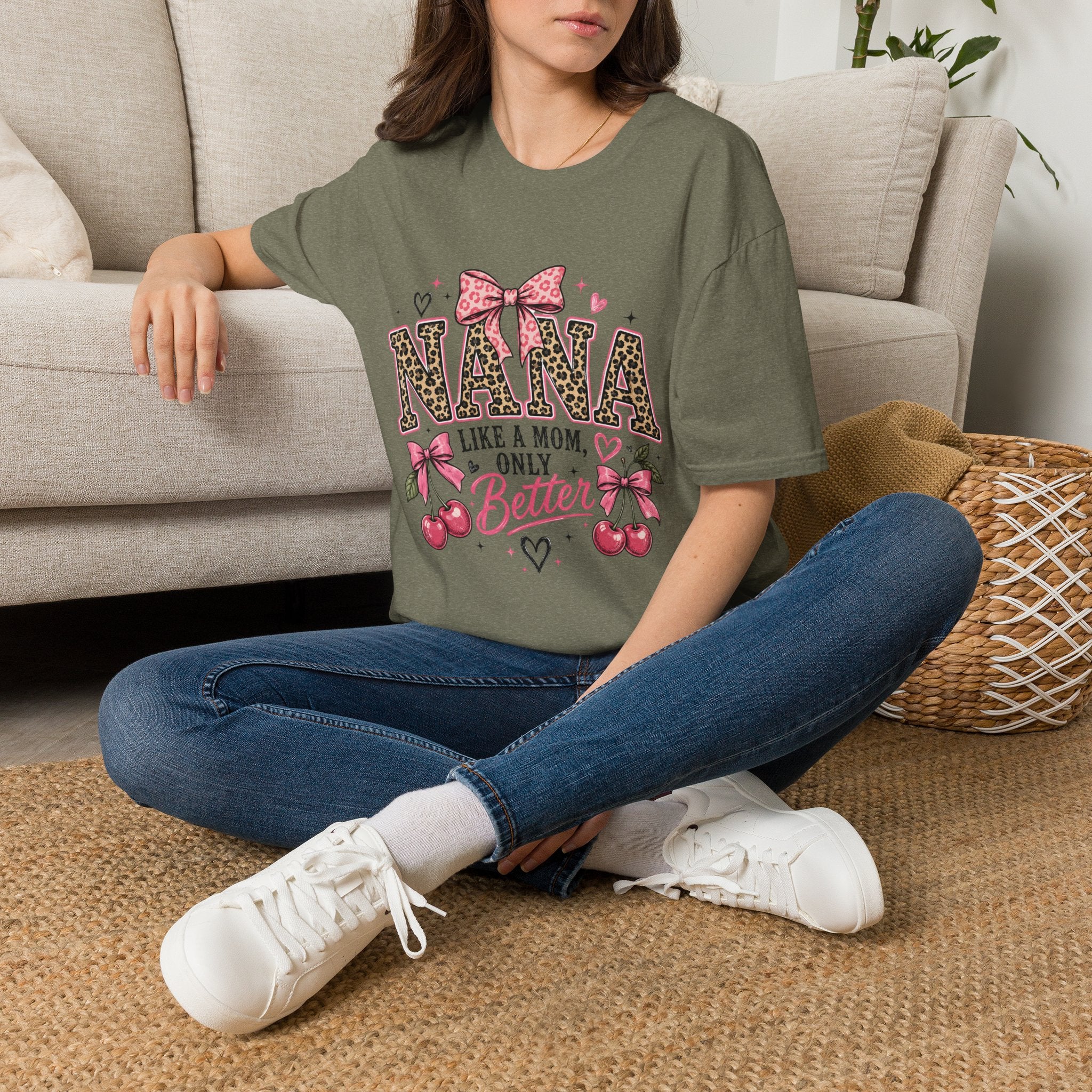 Leopard Print NANA with Pink Bow T-Shirt | Grandma Mom Love