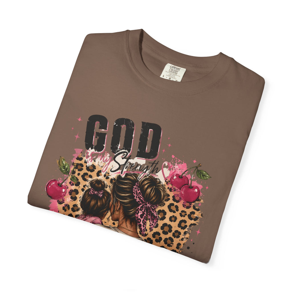 God is My Strength Mom Shirt | Mom Graphic T-shirt, Floral Leopard Back Design