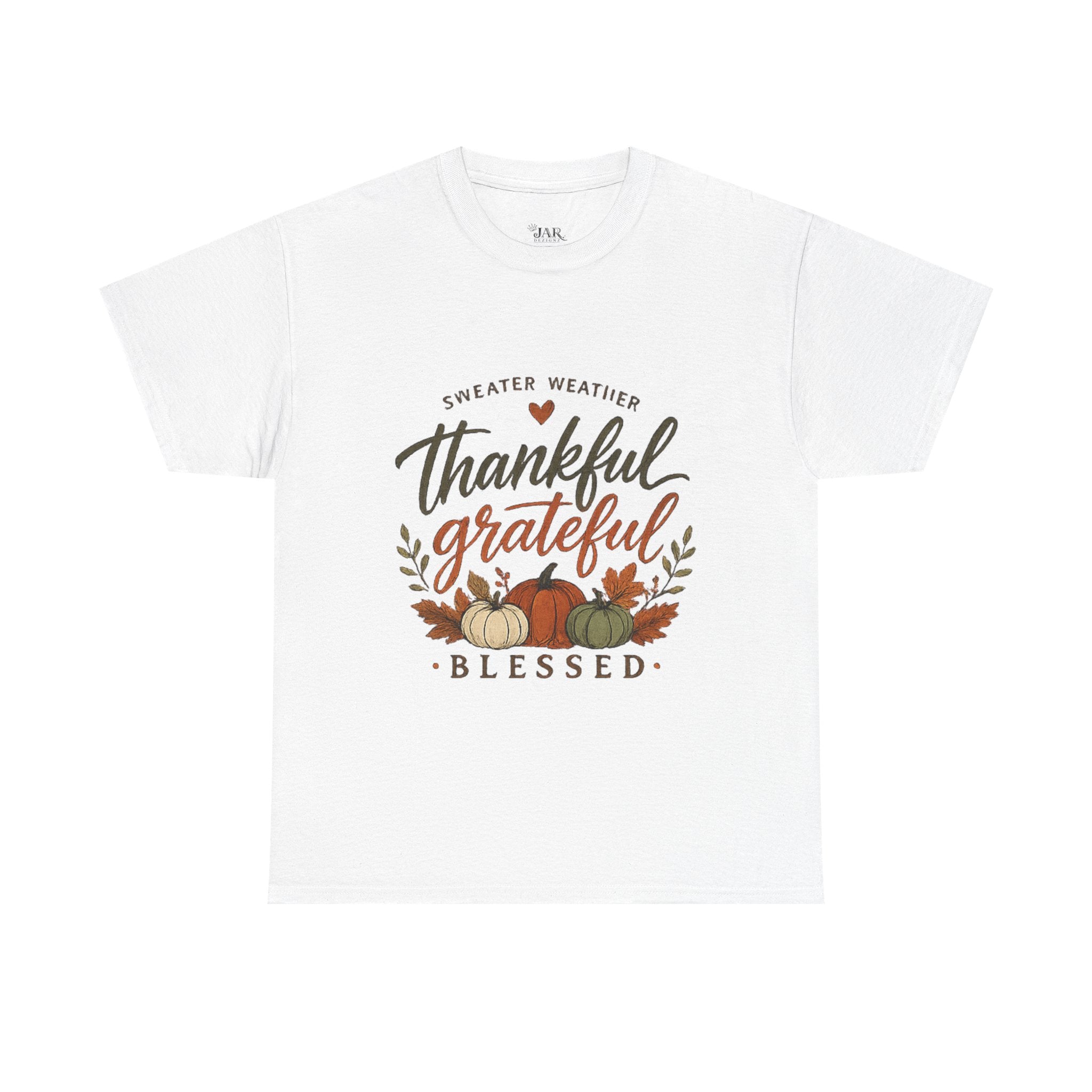 Fall Thankful Grateful Blessed T-Shirt — Pumpkin Autumn Thanksgiving Tee