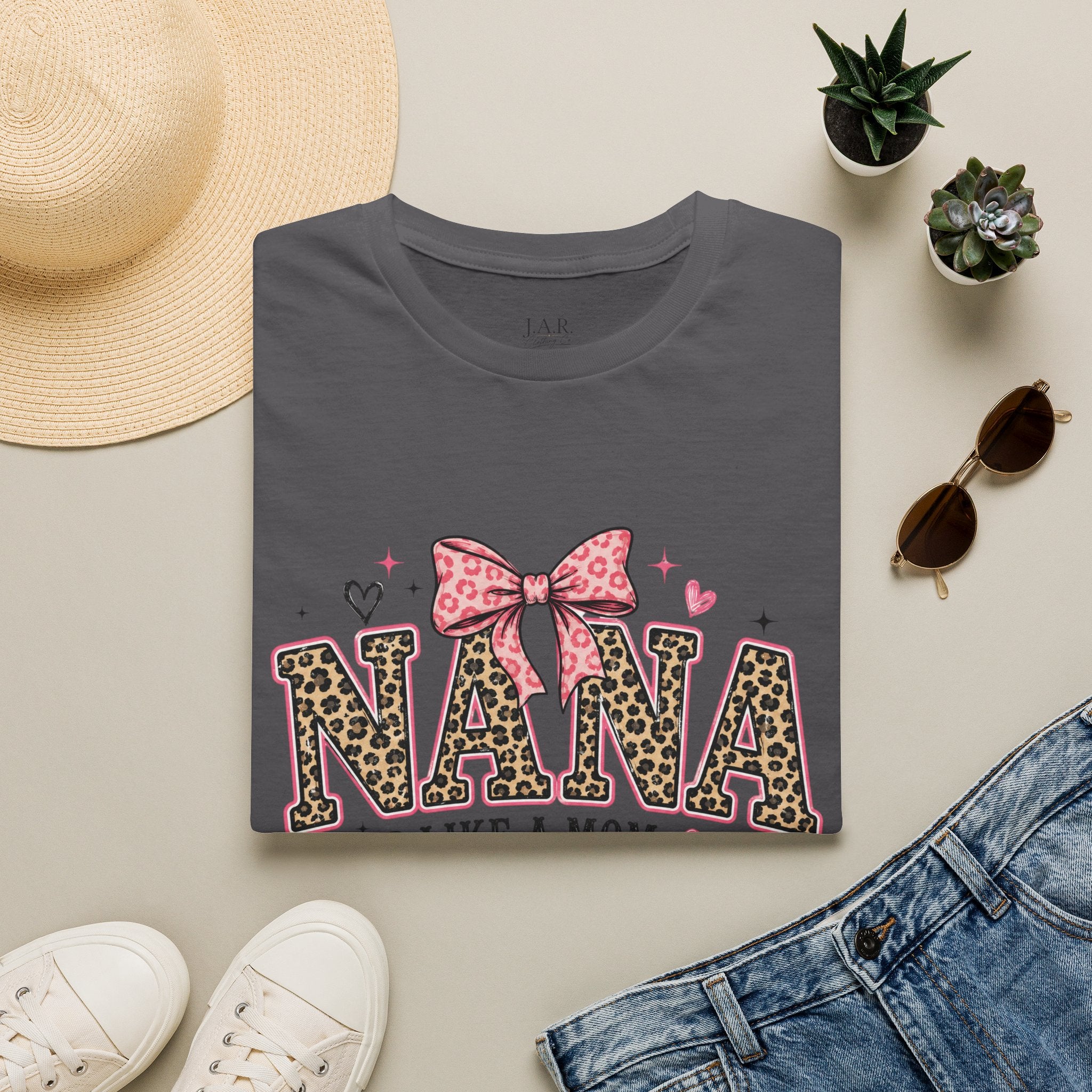Leopard Print NANA with Pink Bow T-Shirt | Grandma Mom Love