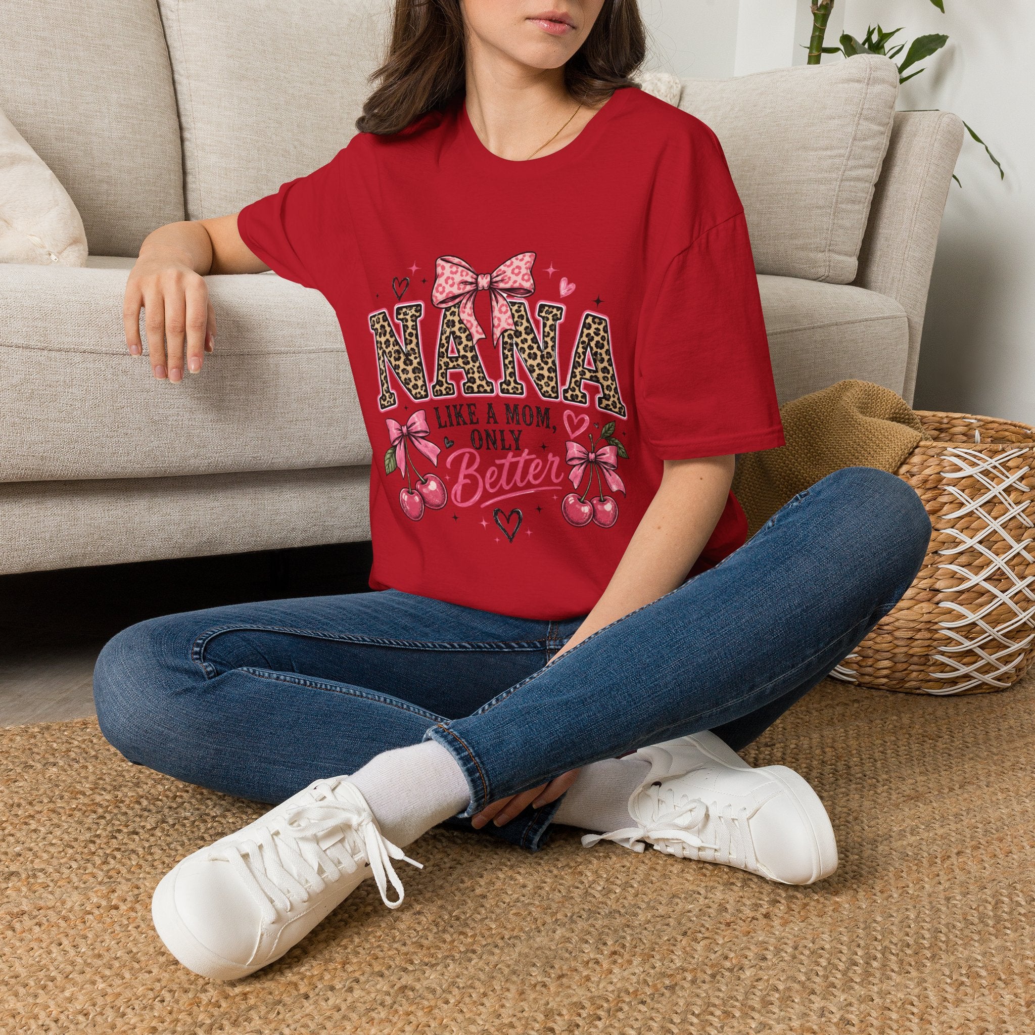 Leopard Print NANA with Pink Bow T-Shirt | Grandma Mom Love