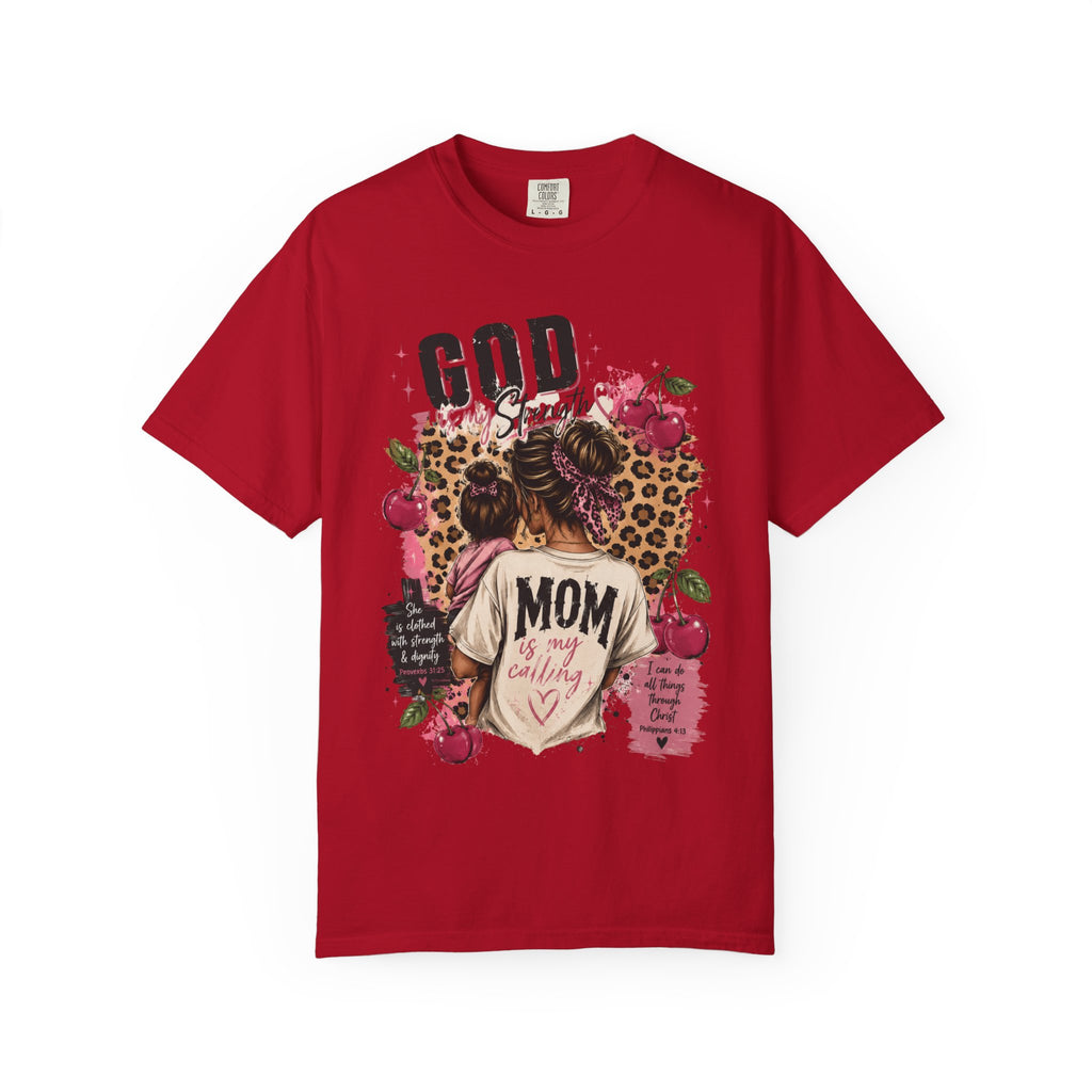 God is My Strength Mom Shirt | Mom Graphic T-shirt, Floral Leopard Back Design